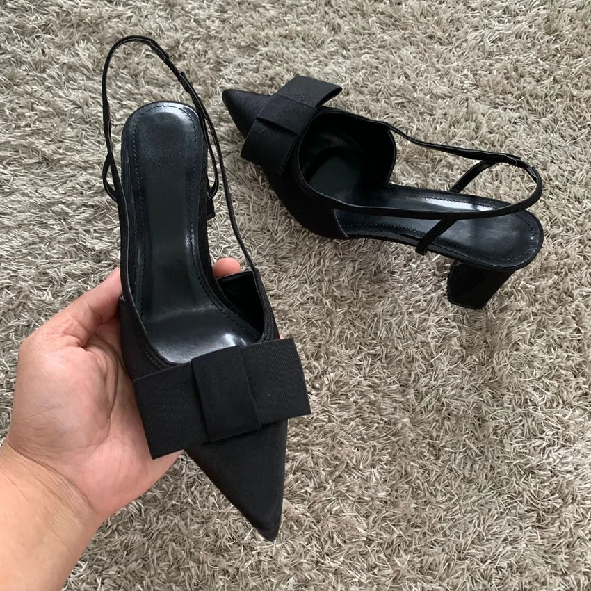 Butterfly-knot Design Heeled Sandals Women 2025 Fashion Elegant Dress Shoes Female Pointed Toe Pumps Women Slingback High Heels