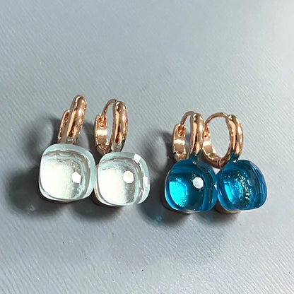 10.6mm Classic Nudo Earrings For Women High Quality Crystal Earrings Square Blue Topaz Earrings Fashion Jewelry Gift