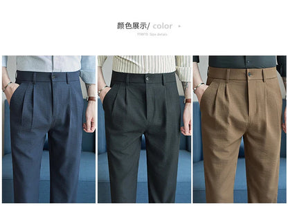 Men's Old Money Style Linen-Cotton Pleated Dress Pants – Lightweight, Semi-Elastic Waist & Wrinkle-Free for Summer