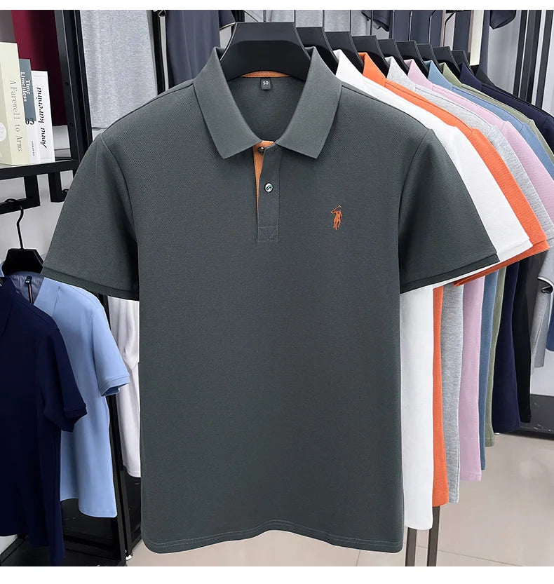 100% pure cotton high-end brand men's short sleeve polo shirt comfort lightweight summer casual T-shirt youthful fashionable top