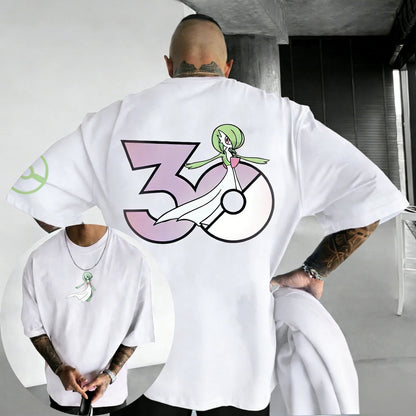 30th Anniversary Gardevoir Printed T-shirt Summer Men's and Women's Loose Casual Hip Hop Trendy Short Sleeve Top