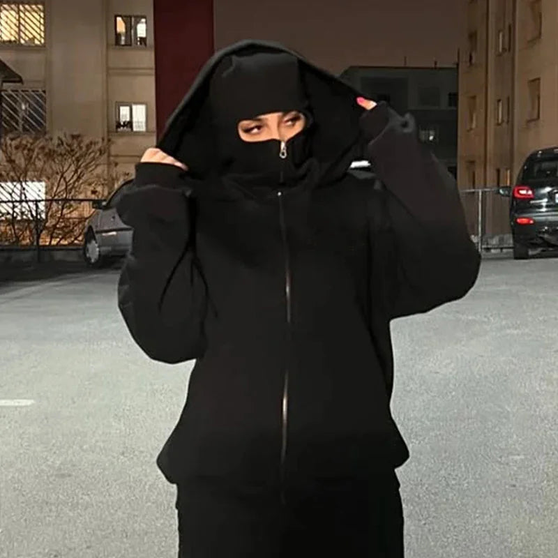 Sweatshirt with Hooded Face Mask Zipper DesignMen's Balaclava Zip Hoodie Winter Warm Casual Sports Jacket Outdoor Activities