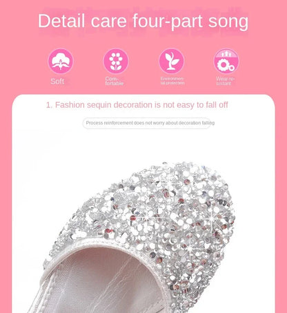 Fashion Kid Leather Shoe 2023 Summer Sequin Princess Shoe Crystal High Heel Sandals Kid Shoes Girl Dresses Mary Jane Girl Shoes