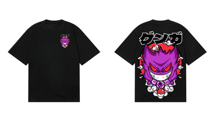 Anime Gengar Front and Rear Printed T-shirt Men and Women Summer Y2K Harajuku Loose Casual Versatile Short-sleeved Top