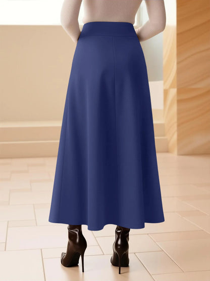 Solid Midi Skirt | High Waist A-Line for Cocktails & Events, Stand Out in Style