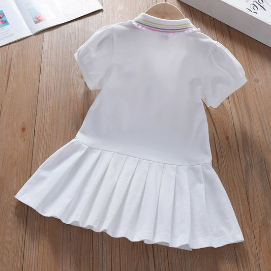 Toddler Girls' Dress Ages 2-6 Yellow Collared Summer Cotton Clothes for Children Cute Casual Outfit
