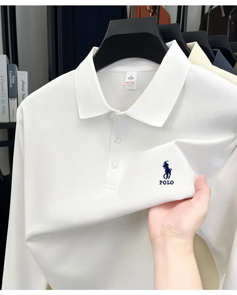 2025 autumn men's long sleeved T-shirt with a solid color polo shirt and a loose casual plus size base shirt
