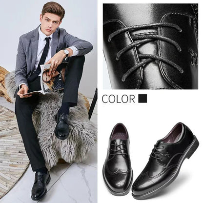 Men's Dress Brogues Elevator Shoes Platform Breathable Casual Business Luxury Genuine Leather Heightening Shoes 6 CM Taller Man