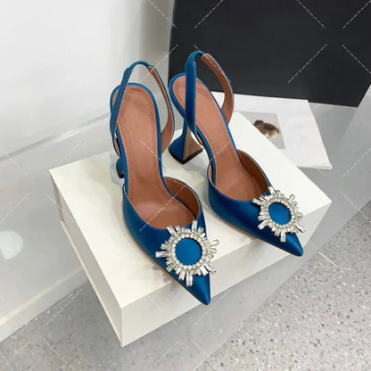 Women's Sandals 2026 New Sun Button Water Diamond Pointed High Heels Fashionable Banquet Wine Glass and Baotou Sandals