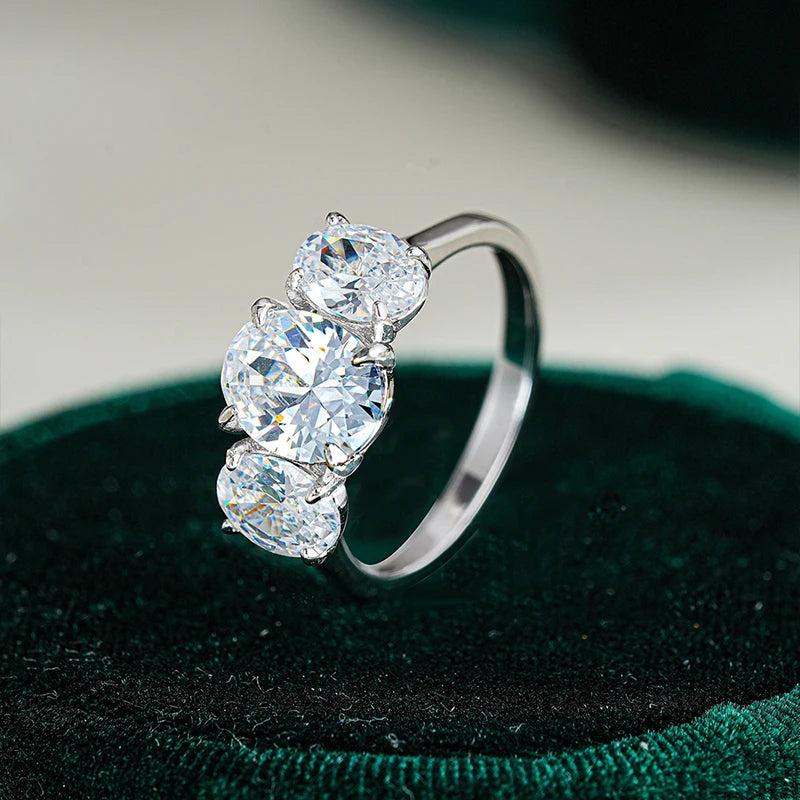 Full Oval Cut Mossanite Lab Diamond Ring 925 Sterling Sliver with Gold Plated Rings for Women Party Jewelry Ladies Band