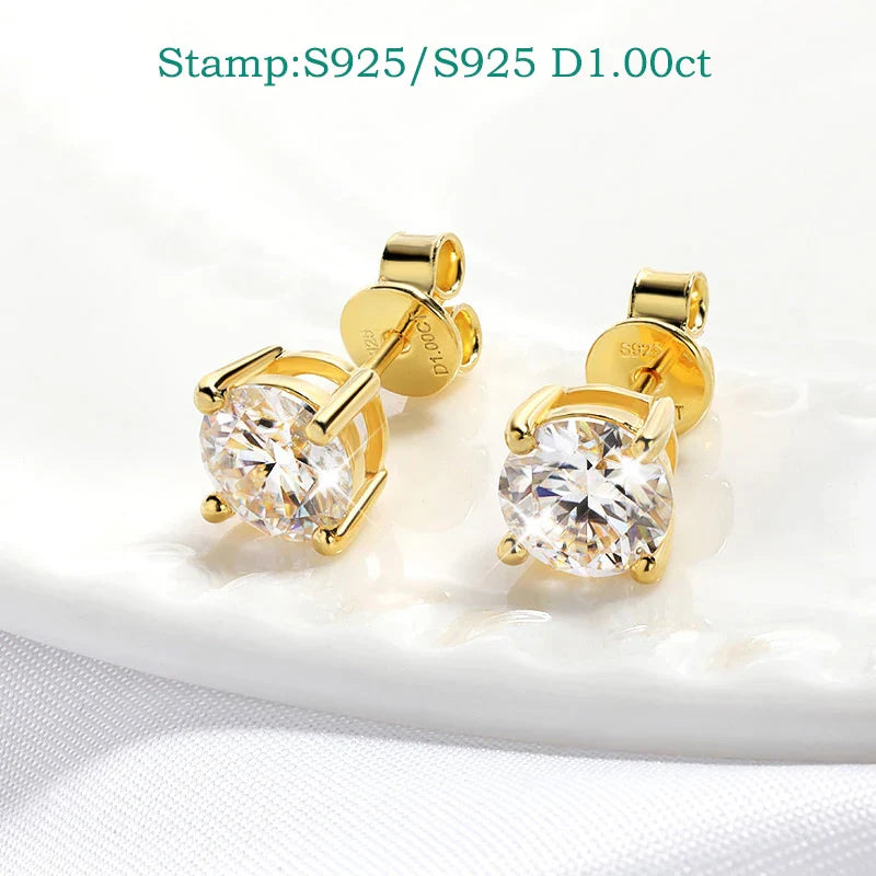 Certified 0.2-2CT Moissanite Stud Earrings for Women Man Hip Hop 100% 925 Sterling Silver Plated 18k Gold Earrings