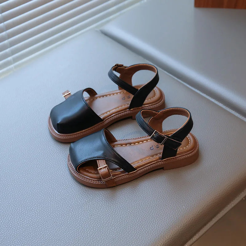 2026 Summer New Children's Princess Foreign Soft Sole Casual Anti-slippery Sole Toddler Toe Capped Beach Flats Elegant Shoes