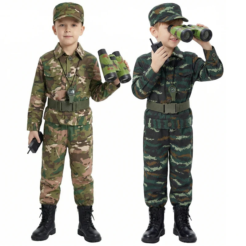 Kids Soldier Costume for Kid Party Army Costume camouflage Costumes for Boys Jungle Field Sniper Set with Pistol Compass Whistle