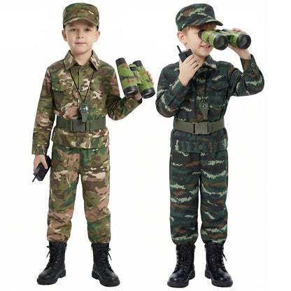 Kids Soldier Costume for Kid Party Army Costume camouflage Costumes for Boys Jungle Field Sniper Set with Pistol Compass Whistle