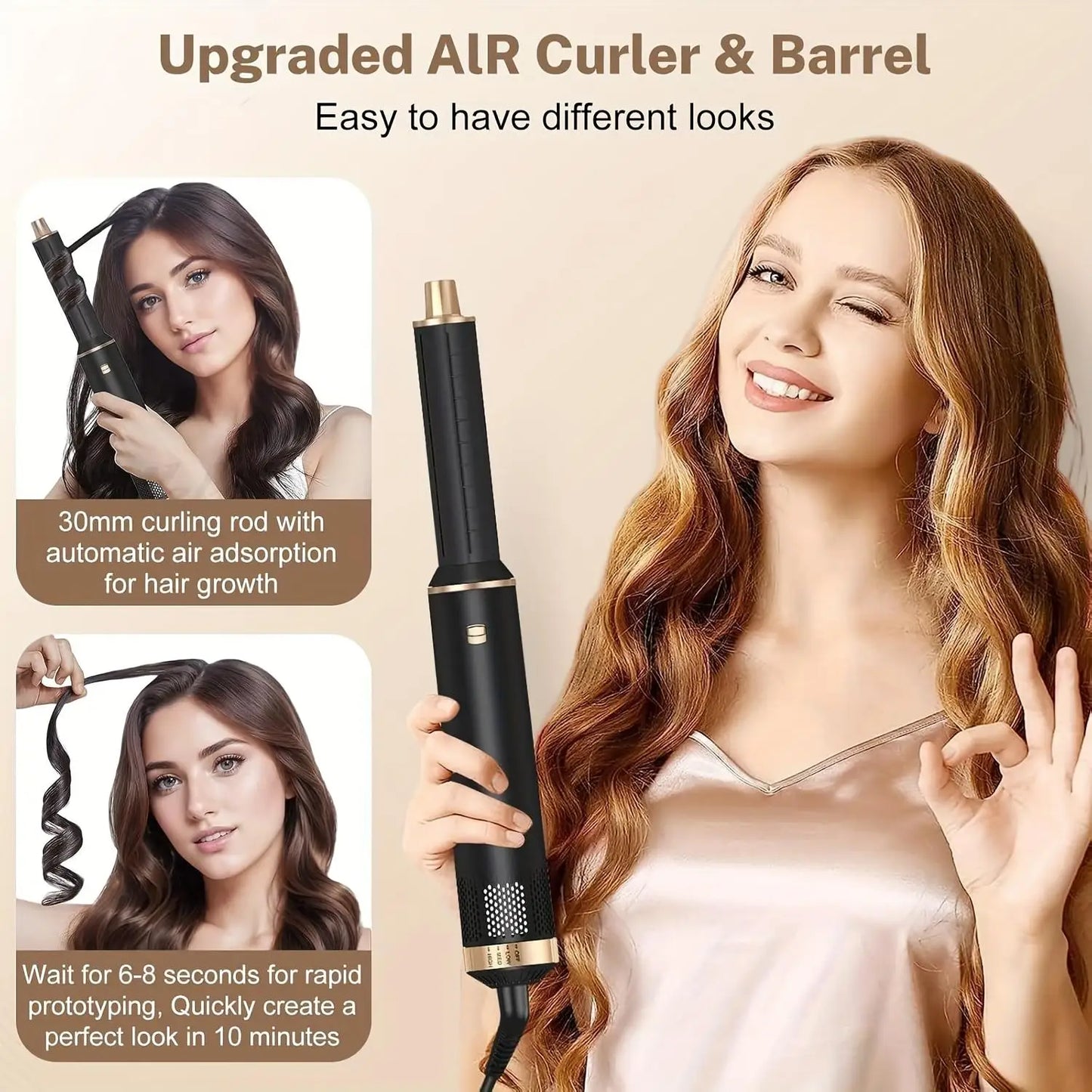 5 in 1 Blow Dryer Brush, Hair Dryer Brush Air Curler Air Curling Wrap Styler, Hot Air Brush Negative Ion Curler
