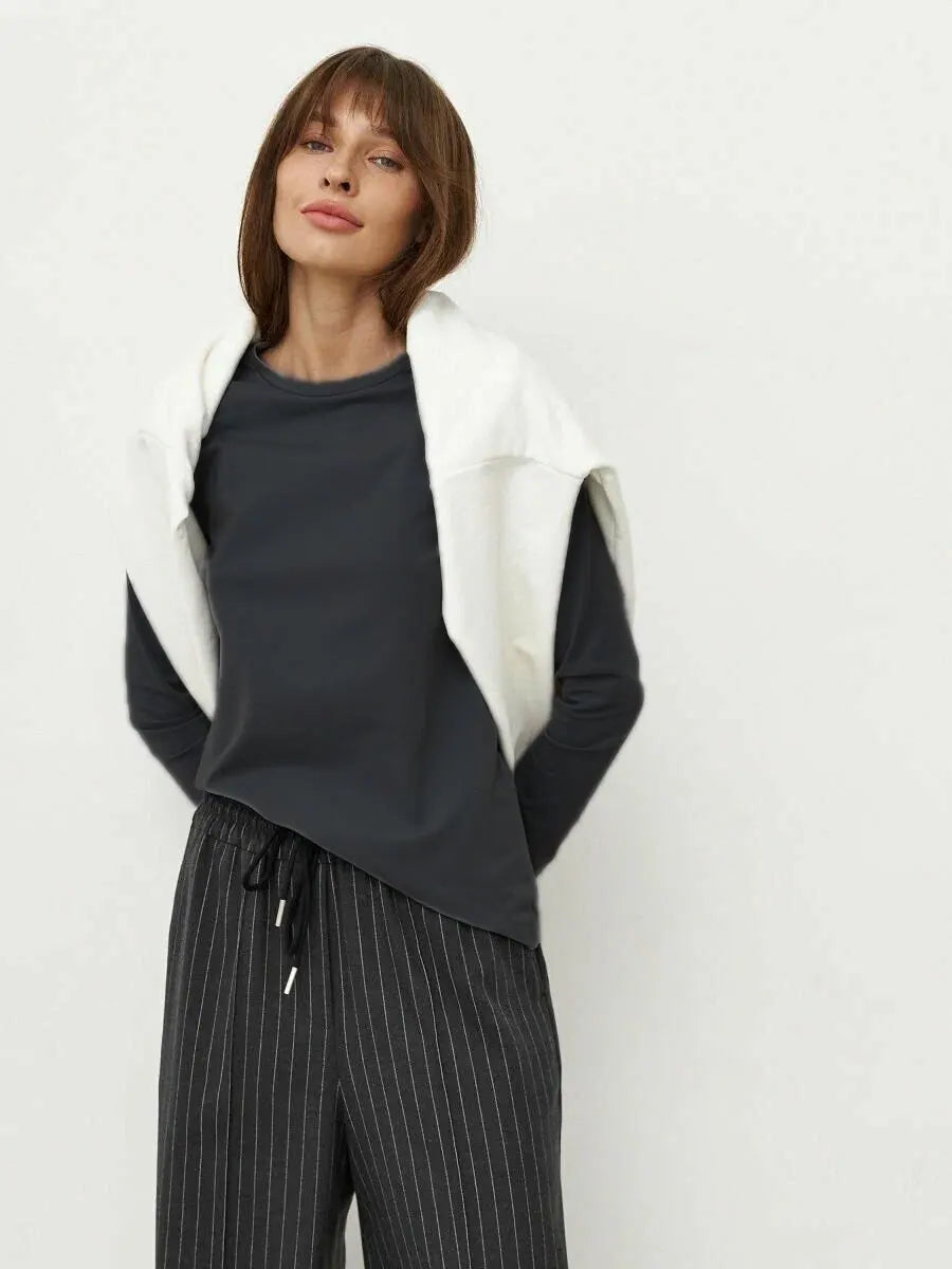 Women's Spring Autumn 100% Cotton T-shirt Bottoming Basic Solid Lady Long Sleeve Loose Tops Shirts Oversized T Shirt