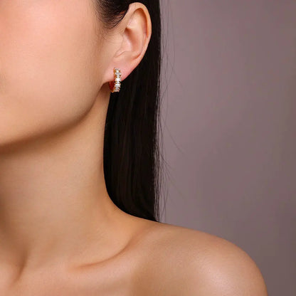 Moissanite Hoop Earring Emerald&Round 925 Sterling Silver 18k Gold Plated Huggie Earrings for Women Luxury Jewelry Gift