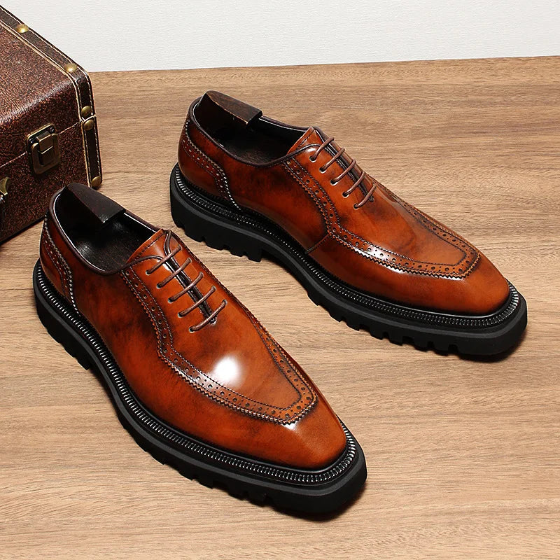 High Quality Height Increase Oxford Dress Shoes Men Genuine Cow Leather Suit Shoes Lift Brogues Wedding Formal Elevator Shoes