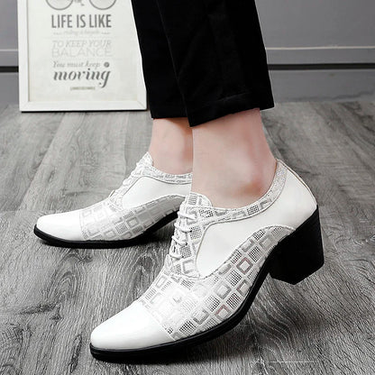 Men's High-heeled Leather Shoes Fashion Red Wedding Dresses Shoes For Men Luxury Formal Shoes Man zapatos de vestir