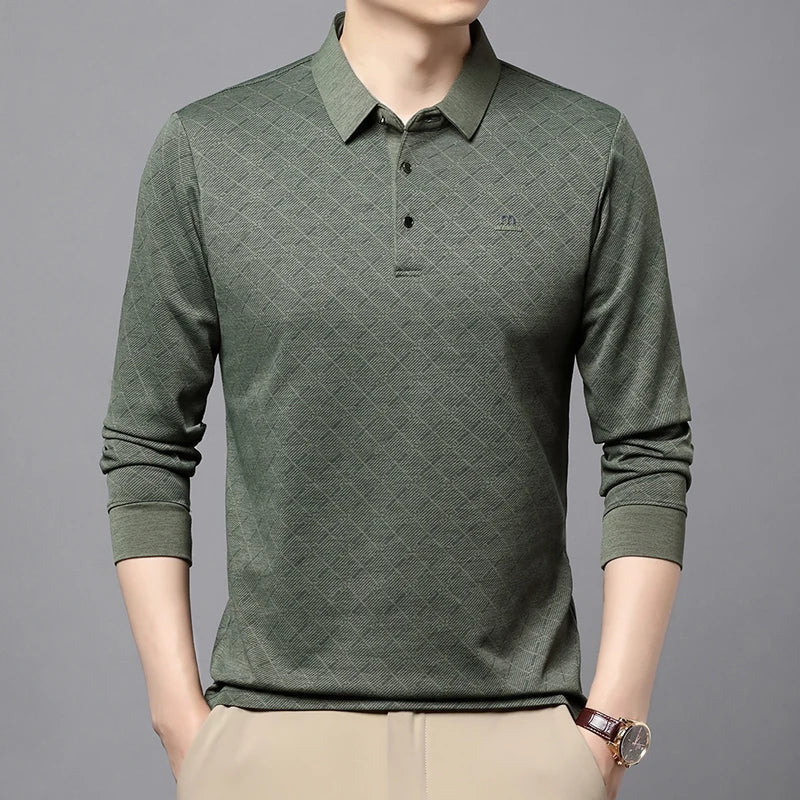Collar Long Sleeved Polo Shirt for Men in Spring and Autumn 2025 New Business and Leisure Versatile T-shirt