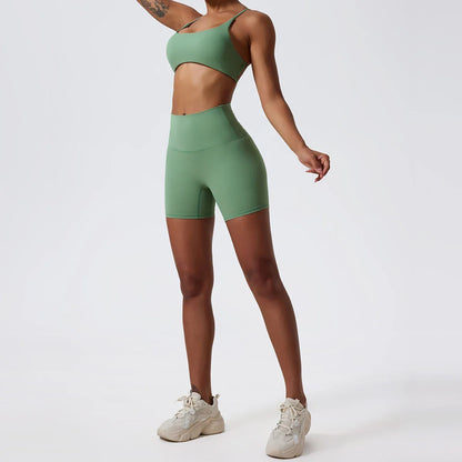 Two Pieces Yoga Set Women Gym Shorts Sports Suit Female Soften Skin-Friendly Activewear Beauty Back Women Sportswear