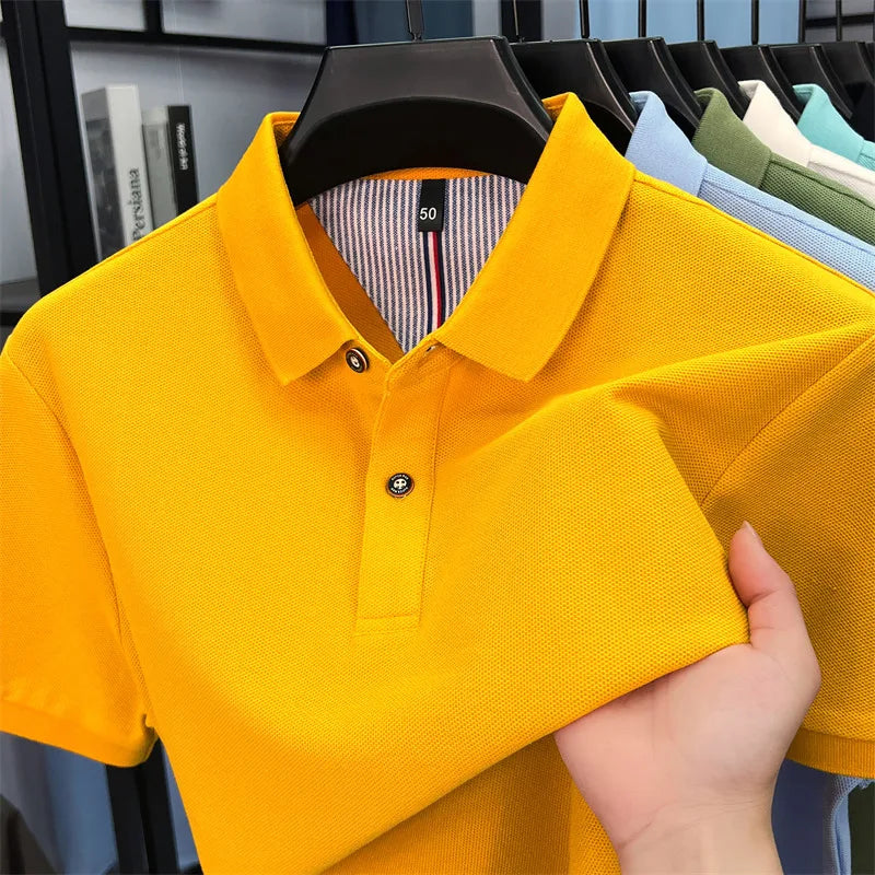 100% cotton short sleeve polo shirt comfortable lightweight high-end brand fashionable simple summer men's casual lapel T-shirt