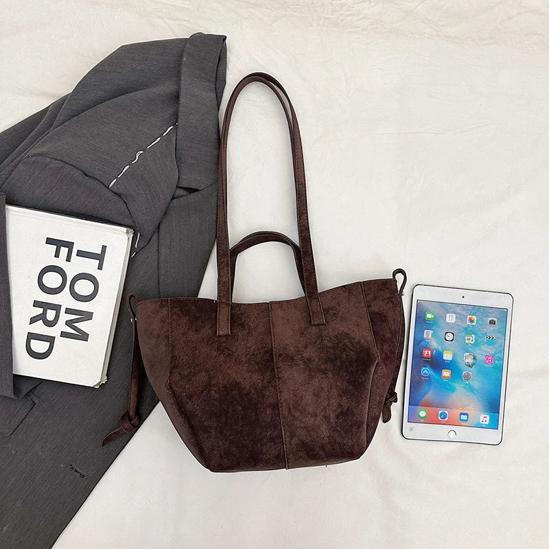 2025 Hot Sale Autumn Soft Women's Handbags Faux Suede Solid Color Large Capacity Shoulder Bag Casual Versatile Ladies Bags