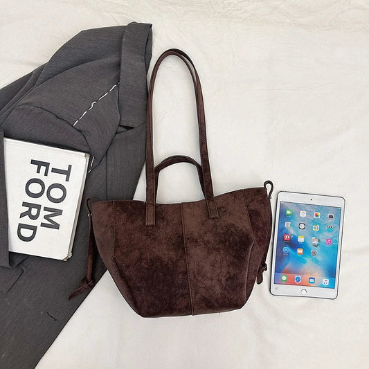 2025 Hot Sale Autumn Soft Women's Handbags Faux Suede Solid Color Large Capacity Shoulder Bag Casual Versatile Ladies Bags
