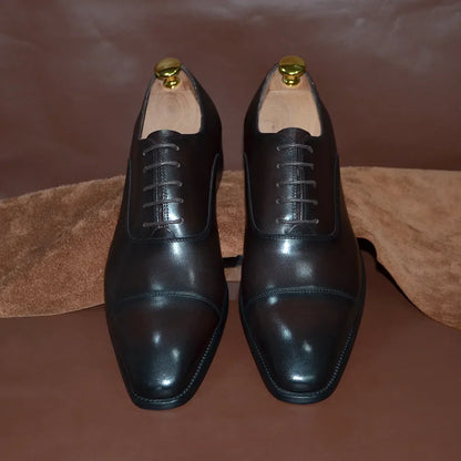 Classic Cowhide Genuine Leather Mens Dress Shoes Black Brown Cap Toe Lace-Up Oxford Company Business Office Formal Shoes for Men