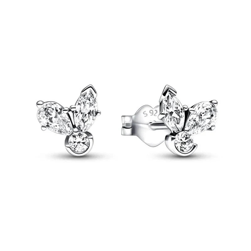 New 925 Silver Earring Shaped Circle Pearls Drop Earring Sparkling Bow Stud Earrings PandKK Original For Women Gift Fine Jewelry