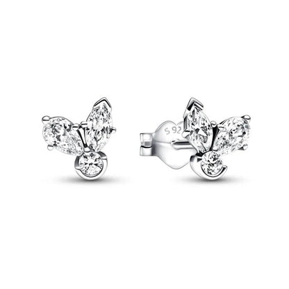 New 925 Silver Earring Shaped Circle Pearls Drop Earring Sparkling Bow Stud Earrings PandKK Original For Women Gift Fine Jewelry