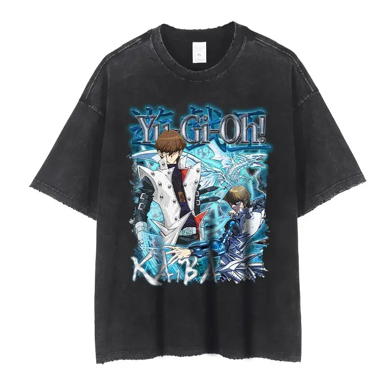 T Shirts Vintage Washed Dark Magician Girl T-shirt Retro Streetwear Manga Black Magician Short Sleeve Tops Tees
