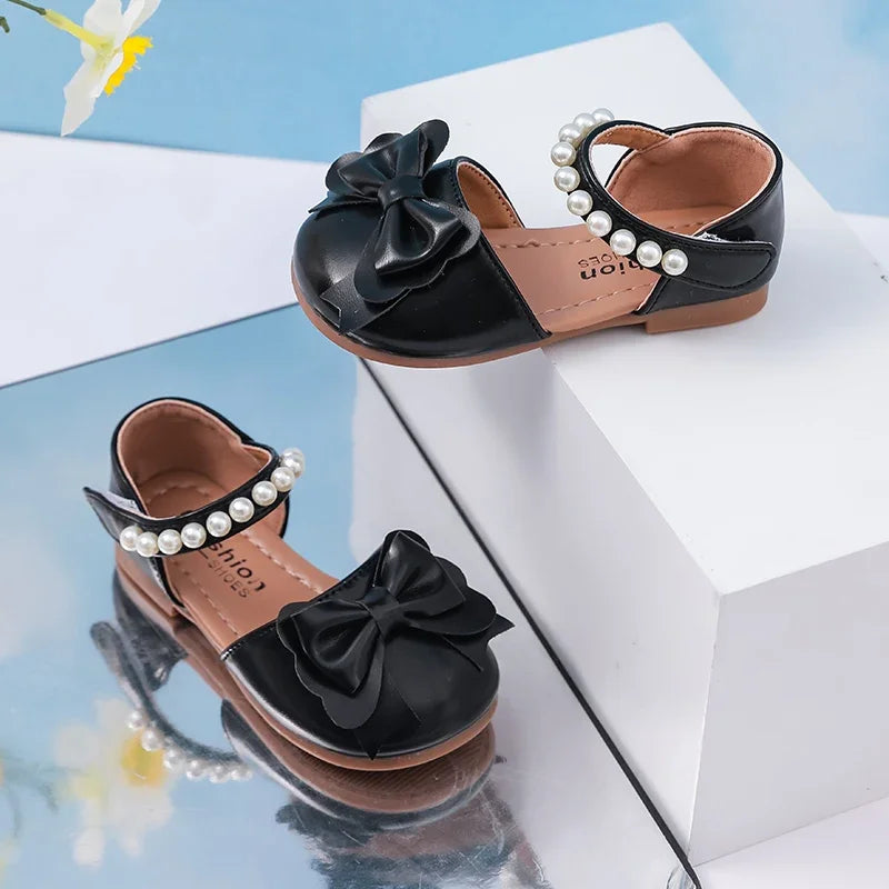 New Children Princess Sandals Sweet Pearl Summer Little Girl Wedding Party Shoes Elegant Fashion Kids Causal Pearl Flat Sandals