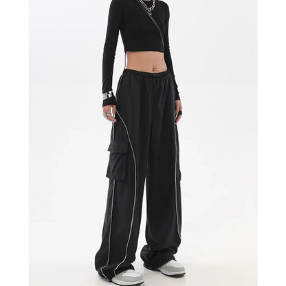 2023 Drawstring Baggy Y2K Cargo Pants Women Low Waist Mopping Sweatpant Trousers Vintage Street Pockets Wide Leg Joggers Pant
