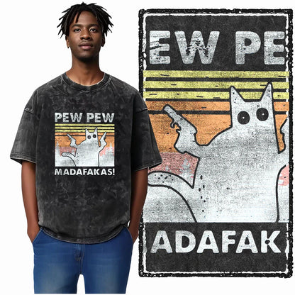 cat Printed Cotton Acid Washed Exclusive Graphic Unisex T Shirt Cool Streetwear Men Tshirts Big Size Tee for men