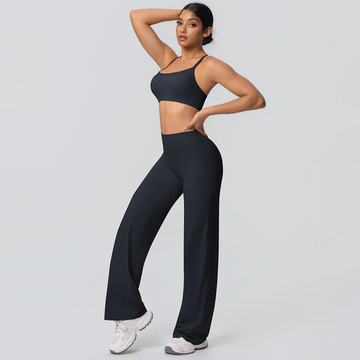 Women Gym Sports Yoga Suit Sexy Beautiful Back Yoga Underwear With Chest Pad Solid Color High Waisted Wide Leg Pants Yoga Set