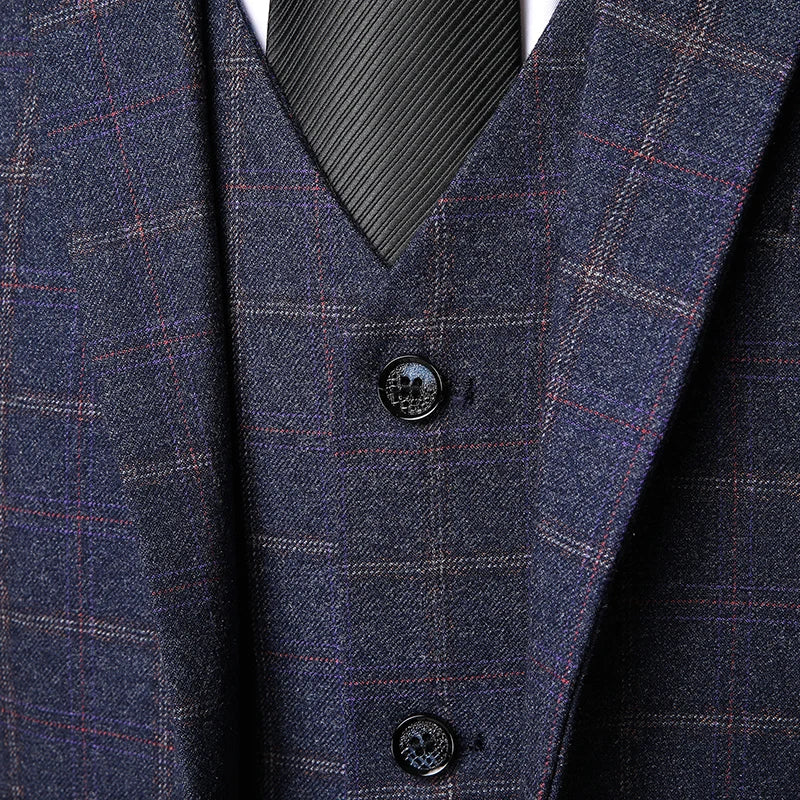 Blazer Vest Pants  Boutique Plaid Men's Formal Groom Wedding Dress Slim Suit 3Pcs or 2Pcs Men's Casual Business Suit Tuxedo