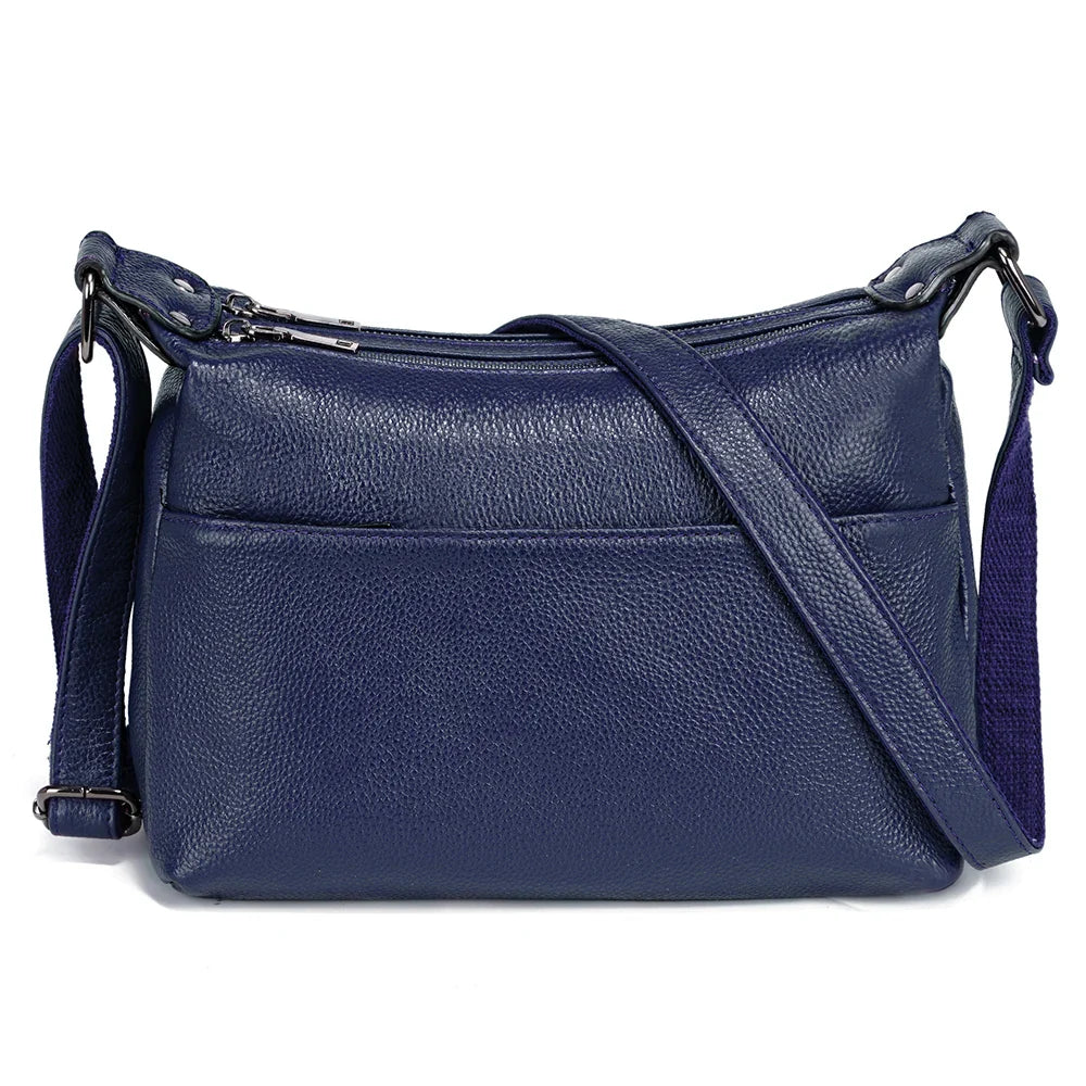 Elegant Genuine Leather Women's Shoulder Bag Trendy Crossbody Messenger Bag for Ladies Dark Red Blue 100% Satchels Hobo