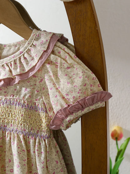1-6Yrs Casual Summer Kids Girls Dress Floral Kids Clothes Ruffled Collar Purple Baby Girl Princess Dress New Flower Girl Dresses