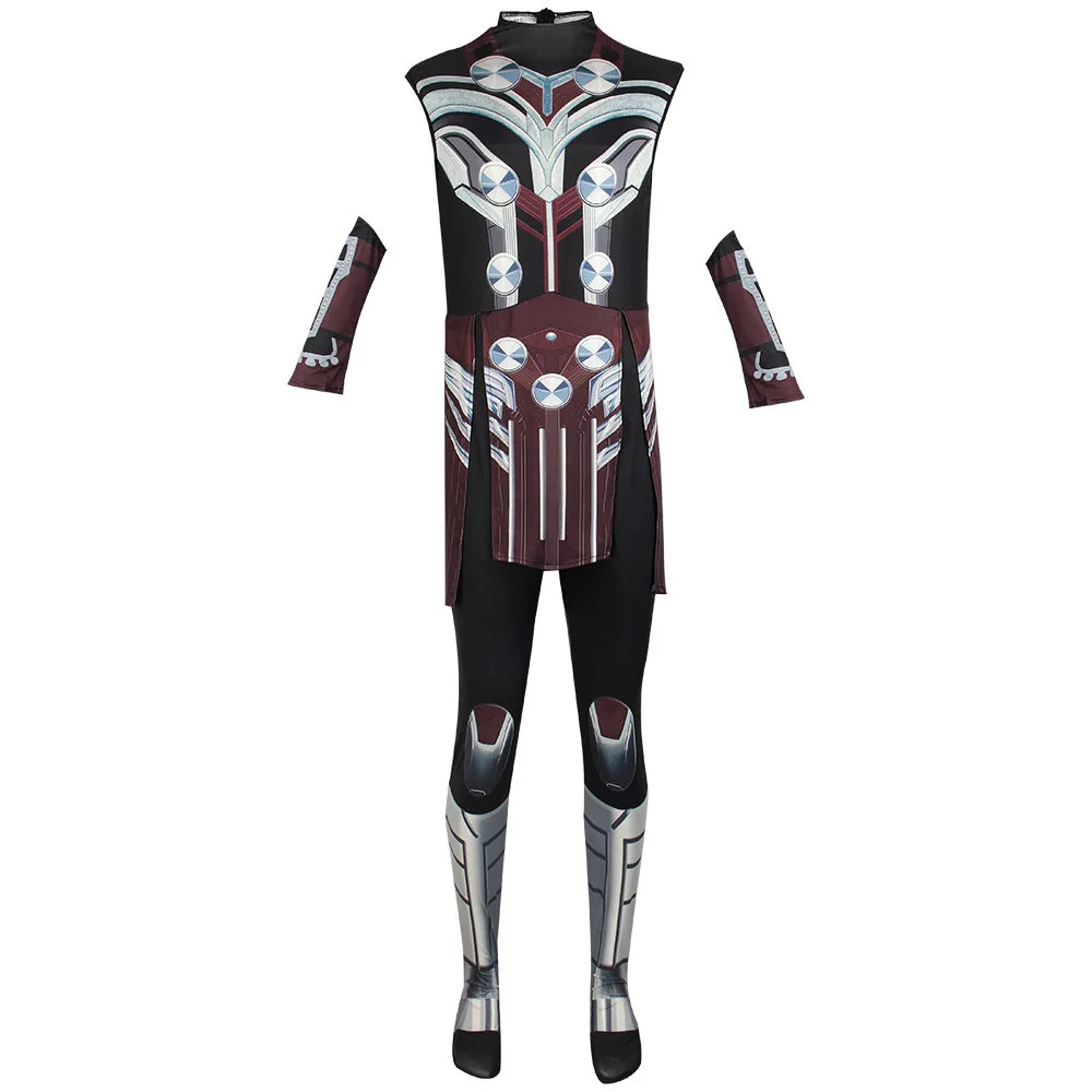 Thor Jane Cosplay Costume Adult Boys Girl Jumpsuit Halloween COS Bodysuit Carnival Party Outfits Cape for Men Women Boy Girl