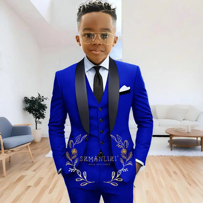 Formal Navy Blue Boys Suit Jacket Pants Vest 3 Piece Set Shawl Lapel Blazer for Kids Wedding Tuxedo Suits 2-16 Years Clothes