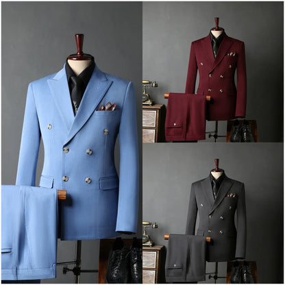 New Classic Business Men's 2-Piece Suit Jacket Pants Slim Fit Groom Formal Event Men Clothing Temperament Wedding Dating Office