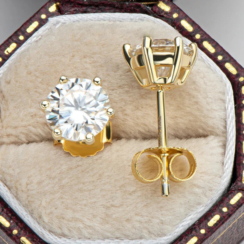 Real 0.5ct/1ct/2ct D Color Moissanite 925 Sterling Silver Gold Plated Stud Earrings For Women Wedding Fine Jewelry Gift
