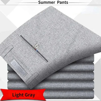 Mens Autumn Thick  Summer Thin Casual Pants Straight Formal Long Trouser Adult Solid Color Flat Design Suit Pant Business GOZBKF