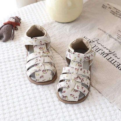 Summer Toddler Girls Floral Closed Toe Sandals Anti-collision Kids Sandal Lovely Hook-loop Sweet Children Beach Shoes 21-30