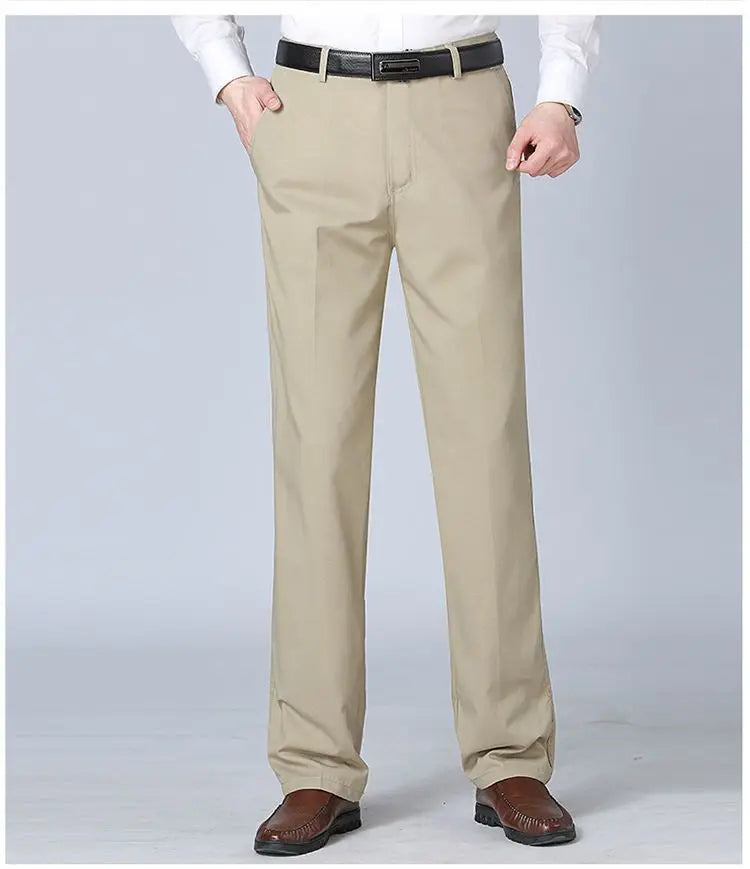 Professional Business Men's 100% Cotton Trousers Autumn Thick Summer Light Smart Office Style Quick-Drying Work Pants GOZBKF