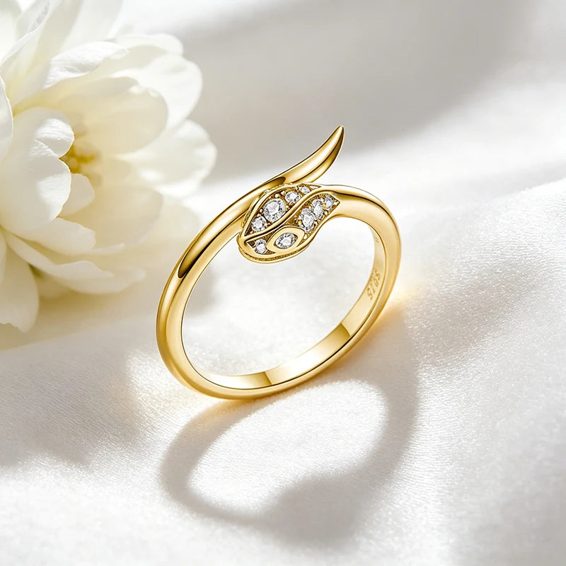 New All Moissanite Serpentine Rings for Women Index Finger Matching Band S925 Sterling Silver Plated 18K Gold Jewelry
