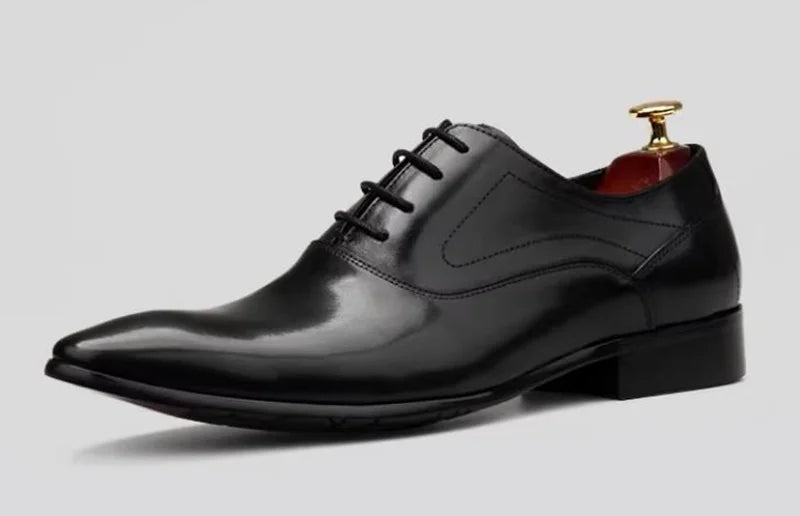 First-layer Cowhide Pointed Leather Shoes For Men British Style Genuine Cow Leather Brownish Yellow Oxford Formal Shoes