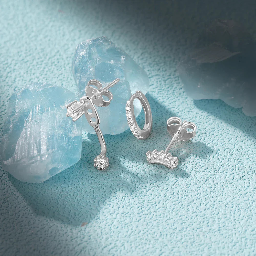 925 Sterling Silver 3PCS DIY Hoop Earring With Piercing Stud Earring Set Women Men Party Wedding Jewelry Set pendientes 925
