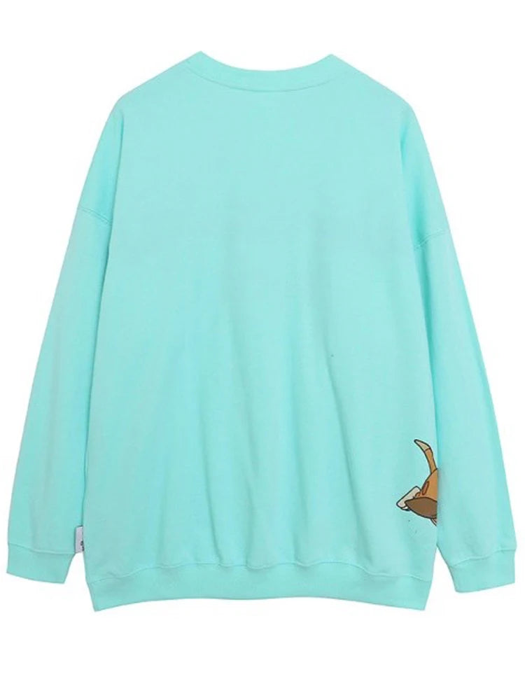 Sweatshirt King of the Jungle Simba Cartoon Print Embroidery Women O-Neck Pullover FleeceJumper Tops